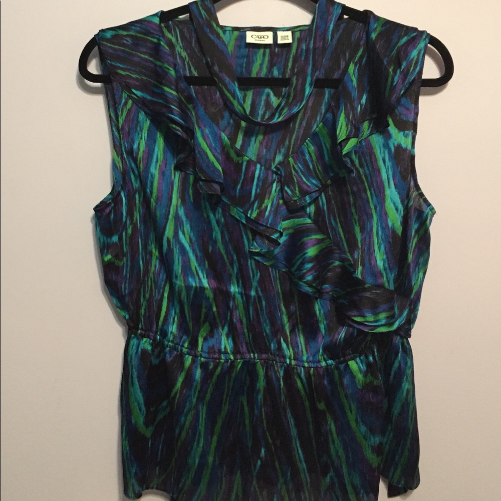CATO sleeveless blouse with ruffle around neckline